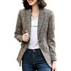 Lazutom Giacca da donna pied de poule con risvolto pied de poule a maniche lunghe elegante cappotto da lavoro giacca da ufficio Outwear, Grigio, 42