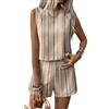 Generic Tuta da donna 2025, senza maniche, con pantaloncini, a righe, girocollo, estiva, casual, cachi, S