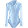 Hndudnff Body da donna con bottoni, tinta unita, con colletto, camicia da lavoro per ufficio, blu cielo, L