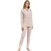 SNELLY Pigiama Estivo Donna Manica Lunga Aperta con Bottoni,CL431 Rosa