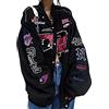 Vagbalena Giacca da Baseball Donna Giacca Stile College Oversize Stampa Patchwork con Tasche Giacca Anni '90 Retro Racing Paillettes Cerniera Manica Lunga Giacca Sportiva (Nero,XL)