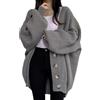 NESTMANY - Cardigan da donna vintage, stile loose, a maniche lunghe, oversize, streetwear coreano, aperto sul davanti, stile Y2K, cappotto, grigio, Taglia unica
