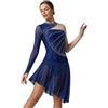 inlzdz Donna Body da Pattinaggio Artistico Manica Lunga Paillettes Leotard Danza Classica Bodysuit con Gonna in Chiffon Abito da Danza Lirica Contemporanea Blu navy L