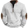 Generisch Maglione da uomo con colletto, felpa da uomo, girocollo, vestibilità normale, con mezza zip, traspirante, maniche marroni, a maniche lunghe, senza cappuccio, bianco, L