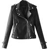 Generic Donne La Cintura In Ecopelle Risvolto Tasca Tinta unita Cerniera Manica Lunga Stile Da Corsa Slim Biker Giacca Calda Giacca, Nero , L