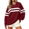 MASCOMODA Felpa da donna 2026 a maniche lunghe, girocollo, oversize, a righe, con top a blocchi di colore, pullover casual primaverile, Vino rosso, Large