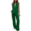REINNAT Completo smanicato da donna con gilet e pantaloni a gamba larga, set blazer casual da lavoro, Verde, L
