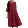 HAOLEI Abito Lungo da Donna in Cotone e Lino Offerte Lampo Caftano Allentato a Maniche Corte Abito Casual Oversize Elegante Girocollo con Tasche Boho Abiti al Ginocchio Vintage Essentials Dress