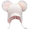 Brillabenny Cappello Cuffia Neonato para Orecchie Lana Soft PON PON Vera Pelliccia Bambina Baby Hat Fur (Rosa 2)