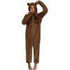 Generisch Tuta da donna con orso in pile, con cappuccio e orecchie, comoda tuta intera come tuta o pigiama, Stil_d01 marrone, L