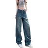 Vagbalena Jeans Larghi a Vita Alta con Strass da Donna Jeans Dritti Casual Elasticizzati alla Moda, Larghi e Pantaloni Larghi a Gamba Dritta con Perle e Hot Drill (Blu,S)