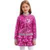 YiZYiF Bambina Tuta da Danza Jazz Completo 2 Pezzi Paillettes Giacca da Baseball con Gonna a Pieghe Abito da Moderna Jazz Hip Hop Streetwear Dancewear Rosa scuro 5-6 anni