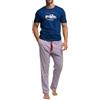 POMPEA Pigiama Uomo Carlo in Jersey di Cotone, Pigiama Lungo T-Shirt con Stampa e Pantalone a Fantasia Pied de Poule (Tg. M - Blu)