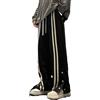 MEGAHERZ Pantaloni casual Autunno e Inverno Pantaloni Uomo Pantaloni casual a righe fila di bottoni Pantaloni dritti Pantaloni larghi Sensazione drappeggiato Pantaloni con gamba larga, Nero , M