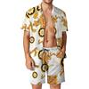 Anceky Camicia hawaiana da uomo con motivo barocco e pantaloncini, completo da spiaggia abbottonato a maniche corte, da crociera, 2 pezzi