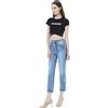 JOPHY & CO. Jeans Donna a Vita Alta, Gamba Dritta, Orlo Sfrangiato con Bottoni Decorativi cod.B1031 (IT, Testo, XL, Regular, Regular, Blu)