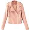 Generic Giubbotto bomber da donna in similpelle, vestibilità slim, stile motociclista, con cerniera corta e revers, classico, rosa, taglia XL