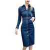 OnaiC Abito in Jeans da Donna a Maniche Lunghe - Abito Invernale con Cintura Bodycon Abito Blusa con Bottoni Abito in Denim con Scollo a V Abito a Matita Abito Sexy Mini Abito Lungo Elegante Abito da