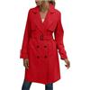 Generisch Moda Donna Autunno Inverno Tinta Unita Trench Doppio Petto Impermeabile Economico Donna, Colore: rosso, XL