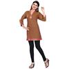 Indian Selections Maniche a 3/4 in cotone indiano Kurti/tunica con scollatura dorata - Marrone - M