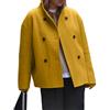 LCDIUDIU Cappotto Doppiopetto Da Donna In Lana Con Collo Alto, Giacca Da Completo Senza Colletto A Maniche Lunghe Color Cachi, Autunno Inverno, Casual, Ampio, Caldo, Misto Lana, Soprabito Di Transiz