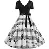 YMING Vestito a Manica Corta per Le Donne Vestito Vintage con Scollo a V Audrey Hepburn Abito da Festa Bianco Rosso a Pois 3XL