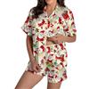 Generic Pigiama natalizio Pantaloncini da donna Pigiama natalizio Pantaloni Stampa-Donna Pigiama da donna Set di pigiama con bottoni e colletto per la rovescia Set pigiama natalizio da donna Pigiama corto con
