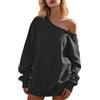 Generic Felpe monospalla alla moda da donna Solido Off The Shoulder Top alla moda Abiti estetici Felpe in cotone Comfort Divertente 2025 Workou Personalizzato Cool Womens Y2K Vintage Carino, Nero , M