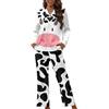 Poceacles Pigiama da donna Set da notte 2 pezzi pigiama da donna Set da salotto top e pantaloni a maniche lunghe con bottoni pigiama, Carino Mucca Macchie, M