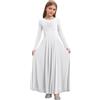 Kaerm Ragazze Abito Lungo da Ballo Liturgico Maniche Lunghe Vestito da Balletto Ballo Lirico Contemporaneo Danza Standard Jazz Valzer Costume da Danza Moderna Latina Bianco 15-16 Anni