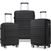 Kono Valigia leggera a mano grande media piccola bagaglio a mano bagaglio a mano guscio rigido leggero trolley da viaggio valigia con serratura TSA e robuste 4 ruote girevoli, Nero , 3 pezzo Set