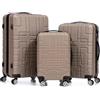 R.Leone Valigia da 1 Fino a Set 3 Bagaglio a mano 55x40x20 Ryanair Vueling adatto Iberia Wizzair EasyJet, Medio, Grande 4 Ruote ABS 6112 (Oro, Set 3 Pezzi - S, M, L)