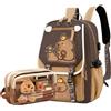 JIABAOZ Zaino Capibara Kawaii, Zaino Capibara di Grande capacità per la Scuola, Unisex, Marrone, 11,8 x 8,3 x 17,3 pollici