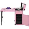 PromiseFly Trolley cosmetico, valigetta professionale per unghie con tavolo pieghevole e 5 cassetti, valigetta cosmetica con specchi e altoparlanti Bluetooth, grande valigetta per parrucchieri, colore rosa