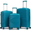 R.Leone Valigia da 1 Fino a Set 3 Bagaglio mano 55x40x20 Ryanair, Medio, Grande Ultra Strong Antiurto Resistente Trolley rigido leggero 8 ruote Polipropilene 6080 (Turchese Chiaro, Set 3 Pezzi S M L)