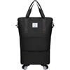 Generic Valigie con ruote Borsa per bagagli pieghevole espandibile Borsa da viaggio rimovibile con ruote Carry On Large Duffel Bag Bagaglio 22x14x9, Nero , Taglia unica