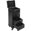 Zalydala Beauty case da donna, con 3 cassetti e serratura di sicurezza, lega di alluminio, 4 ruote, ideale per truccatori, trucchi di nozze e professionisti cosmetici, Nero , 34*27*107cm, moderno