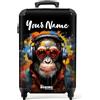 NoBoringSuitcases.com Valigia Trolley Bagaglio a Mano Personalizzabile, 10 kg, 55x40x20 cm (Scimpanzé Cuffie - Nero)