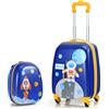 DREAMADE Trolley per Bambini, Set di Zaino + Trolley da Viaggio con Maniglia Leggero con Ruote (12+16, Astronauta)