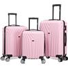 R.Leone Valigia da 1 Fino a Set 4 Trolley Rigido grande, medio, bagaglio a mano 55x40x23 cm Wizz, ITA Airways e bagaglio 45x36x20 cm EasyJet in ABS 9001 (Rosa Pastello, Set 3 Pezzi S M L)