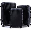 R.Leone Valigia da 1 Fino a Set 4 Trolley Rigido grande, medio, bagaglio a mano e beauty case 4 ruote in ABS 2037 (Nero, Set 3 S M L)