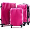 R.Leone Valigia da 1 pezzo Fino a Set 4 Trolley Rigido grande, medio, bagaglio a mano e beauty case 4 ruote in ABS 2037 (Fucsia, Set 3 S M L)
