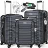 KESSER Set di 3 valigie rigide per trolley da viaggio, valigia da viaggio, valigia a rotelle, 4 ruote, in ABS, manico telescopico con bilancia e 3 ciondoli M-L-XL, antracite., 50.0 x 32.0 x 75.0