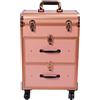 OUKANING Valigetta cosmetica trolley, 40 scomparti+2 cassetti, capacità di carico di 50 kg, 4 ruote universali e serrature, per trucco, parrucchiere, rumore basso, gold, 57*36*23cm, moderno