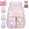 NNBWLMAEE Kawaii Bunny Girls Backpacks for Elementary School Bags, Quicksand Fridge Door Children's Backpacks, Bad Bunny Backpack for Girls, Large Capacity Waterproof, Back to School (Purple,L)