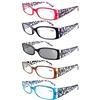Eyekepper 5 Paia Occhiali da Lettura per Donna Montatura in Plastica Aste Floreali Cerniere a Molla Include un Lenti Grigio per Sole Colori Misti 0.75