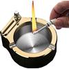 Generic 2 in 1 Accendino Posacenere in Metallo da Tavolo Ricaricabile Gas Butano Fiamma Rossa Accendisigari Antivento per la Decorazione Domestica Cucina Barbecue,Gold,113 * 99 * 47mm