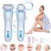 Generic Rasoio elettrico impermeabile da donna, 2 in 1, bagnato e asciutto, per gambe, braccia, ascelle, area pubica, rimozione dei peli indolore, rimozione dei peli indolore della testa rimovibile (blu)