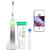 emmi-DENT Spazzolino da denti ad ultrasuoni Platinum CAM in bianco, set di base con fotocamera integrata, stazione di ricarica, 2 accessori e dentifricio, riduzione della placca e del tartaro, pulizia