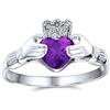 Bling Jewelry Anello dell'amicizia celtica irlandese BFF Promessa AAA CZ Simulato Ametista Viola Mani e Cuore Claddagh per donne adolescenti in argento sterling .925
